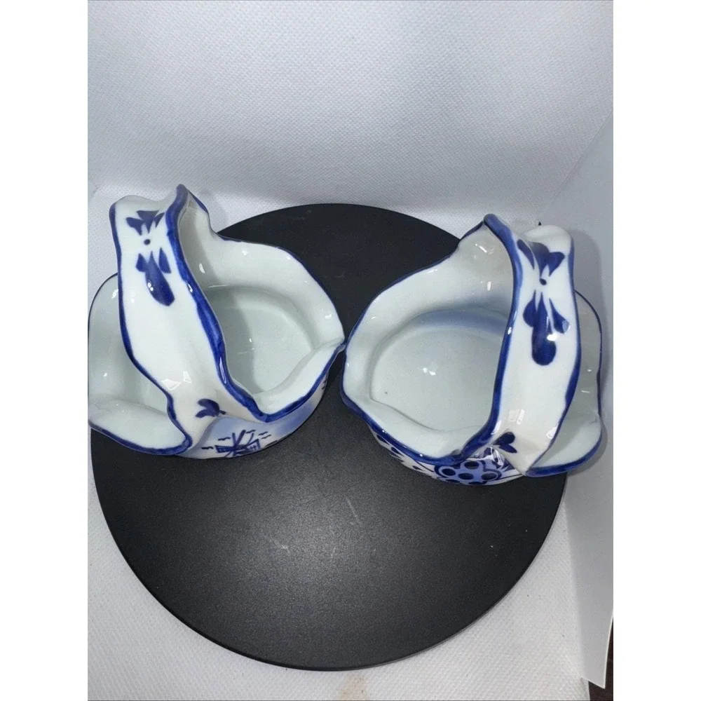 Hand painted Derby Blue and‎ White Miniature Basket With Handles.4